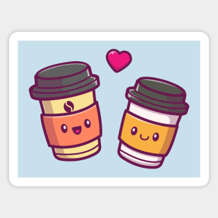 Cute Coffee Couple Cartoon Vector Icon Illustration Magnet